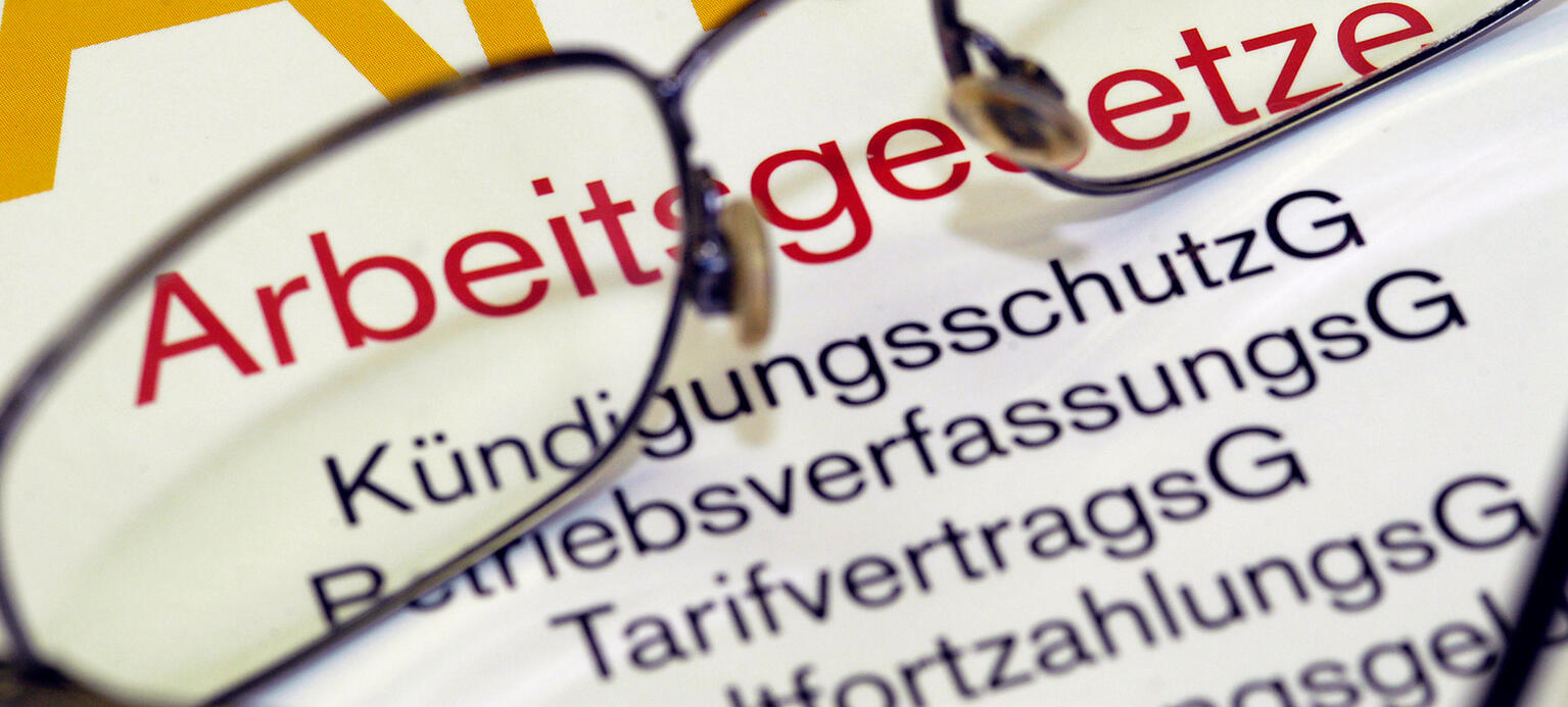 Buchtitel mit Brille - 'Arbeitsgesetze, Kündigungsschutzgesetz, Betriebsverfassungsgesetz, Tarifvertragsgesetz'