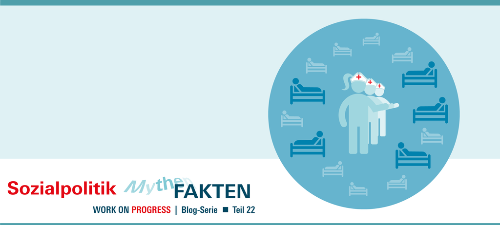 Die Abbildung zeigt mehrere Pfegekräfte und viele Krankenbetten. 