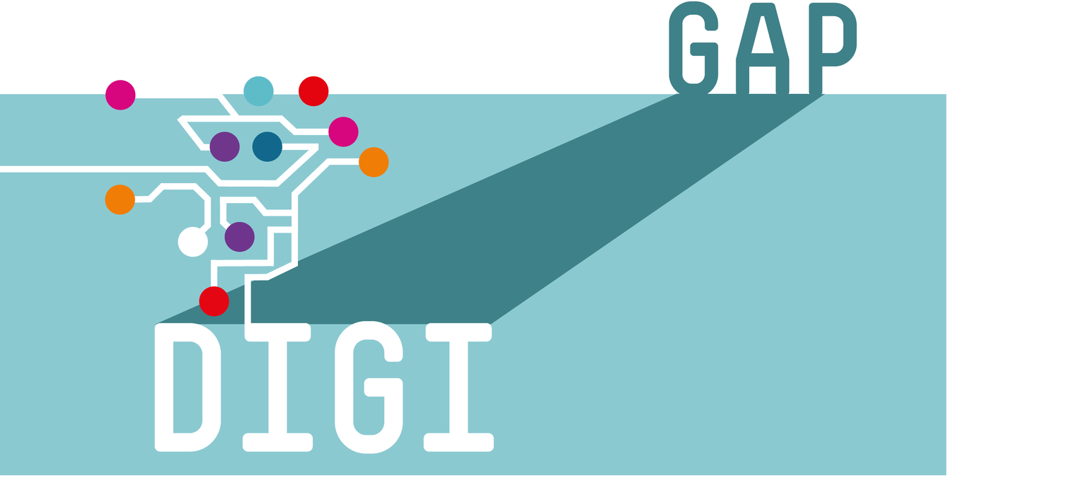 Text DigiGap und symbolische Darstellung von Netzwerkverbindungen und Gap