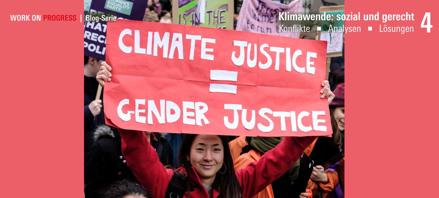 Eine Demonstrantin zeigt ein Plakat mit der Aufschrift Climate Justice is Gender Justice