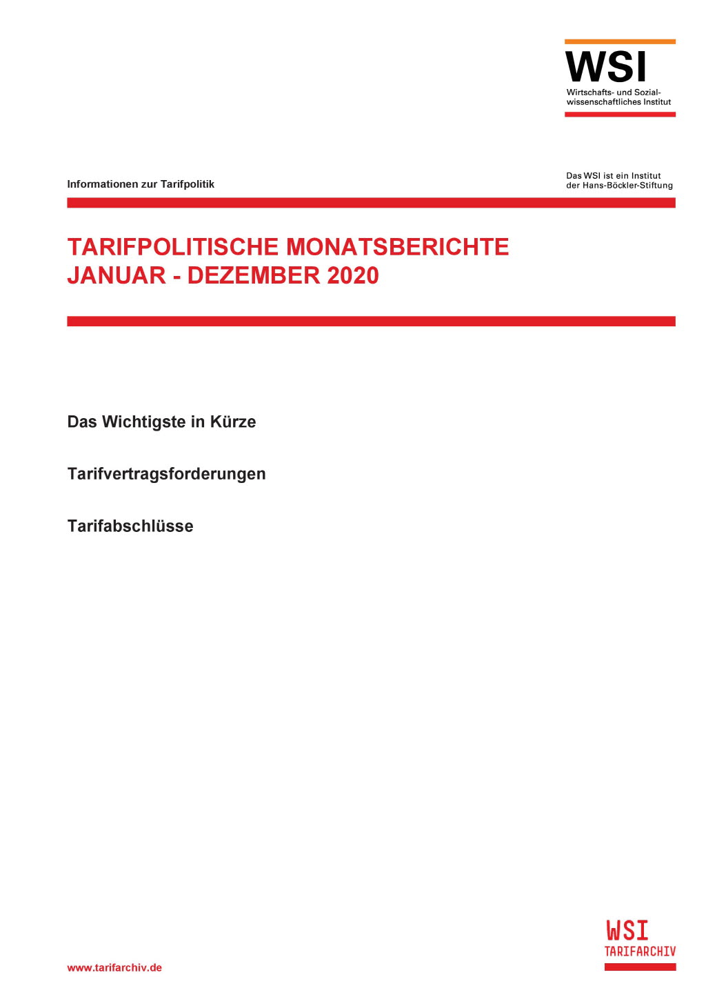 Tarifpolitische Monatsberichte Januar - Dezember 2020