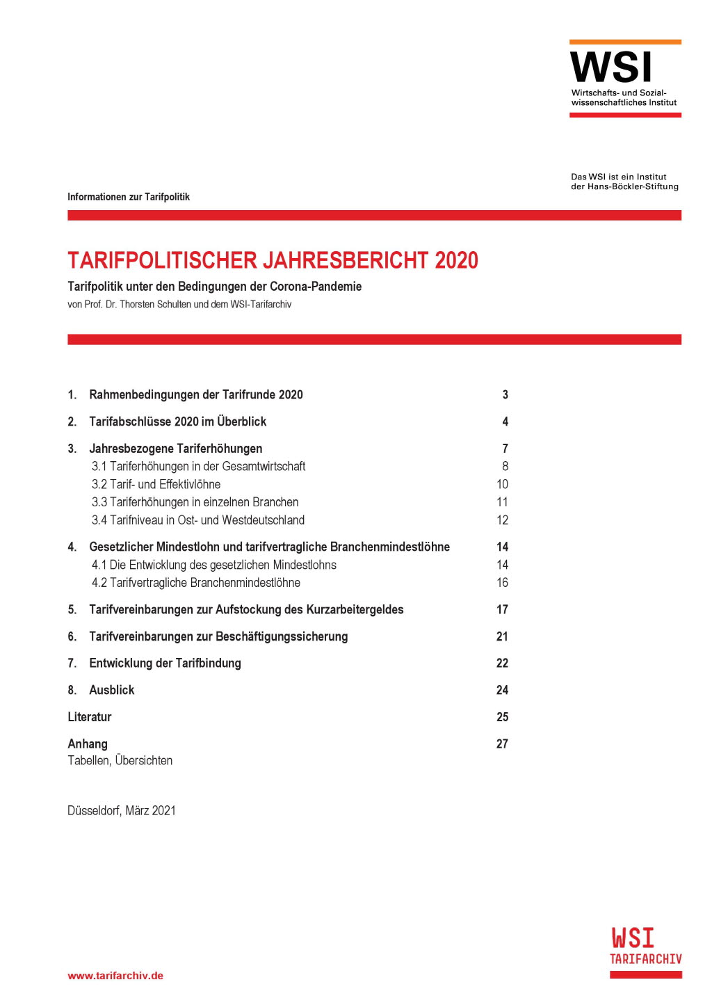 Tarifpolitischer Jahresbericht 2020